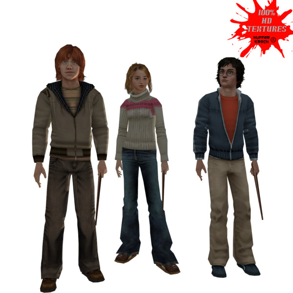 free harry potter hermione granger 3d model - Harry Potter, Hermione Granger, & Ron Weasley by hunterkrech